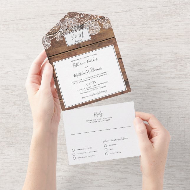 Rustic Wood Wedding All In One Invitation (Tearaway)