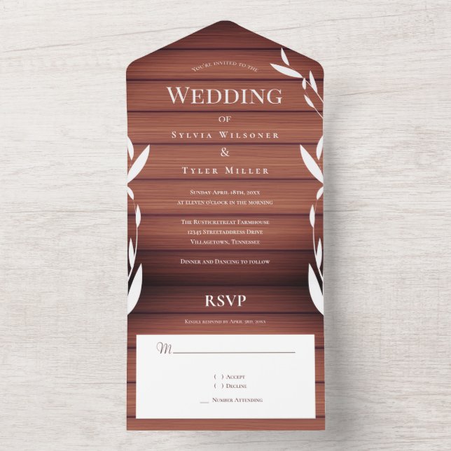 Rustic Wood Wedding All In One Invitation (Inside)