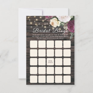 Rustic wood Wedding Bridal Bingo