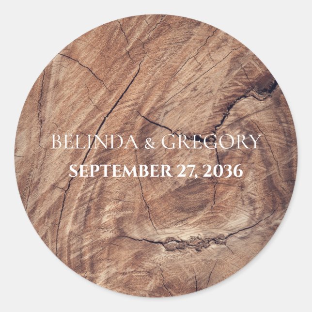 Rustic Wood Wedding Classic Round Sticker (Front)