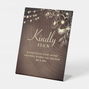 Rustic Wood Wedding Guest Book Pedestal Sign