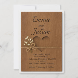 Rustic Wood Wedding Invitation with Heart Cutout &