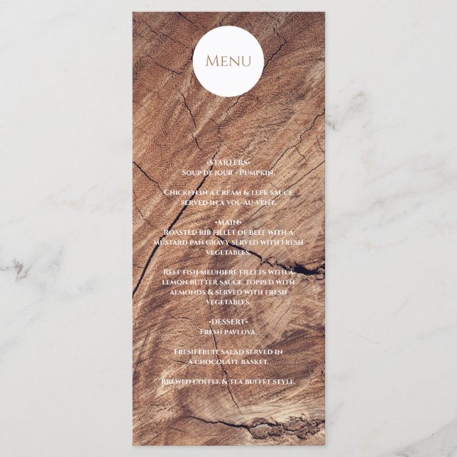 Rustic Wood Wedding Menu (Front)