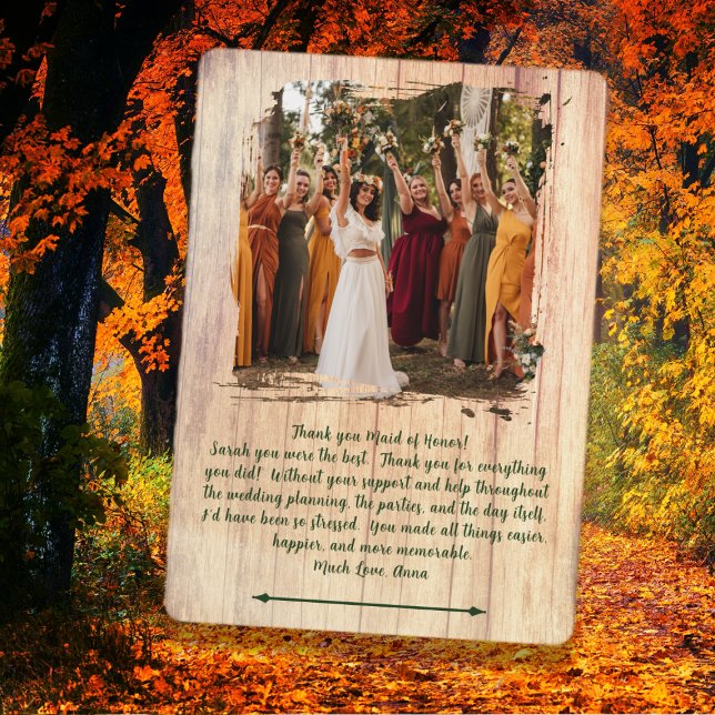 Rustic Wood Wedding Party Thank You Photo Message Card (Creator Uploaded)