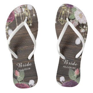 Rustic Wood Wedding Personalized Bride Flip Flops