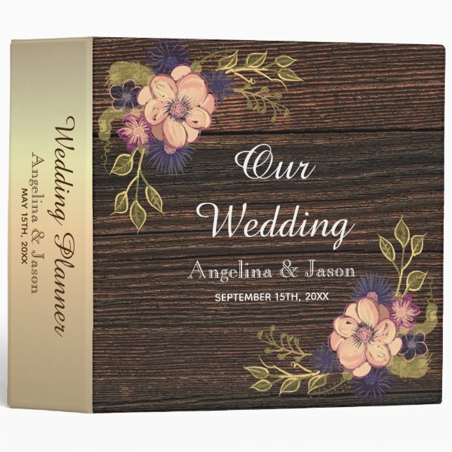 Rustic Wood Wedding Photo Album Binder (Front/Spine)