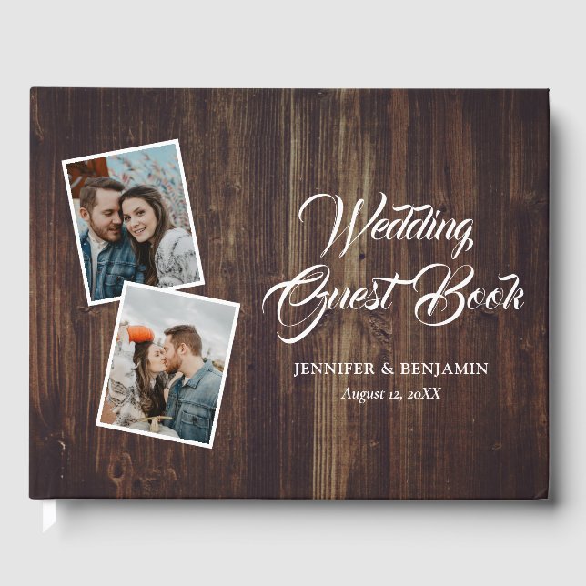 Rustic Wood Wedding Photo Guest Book (Front)