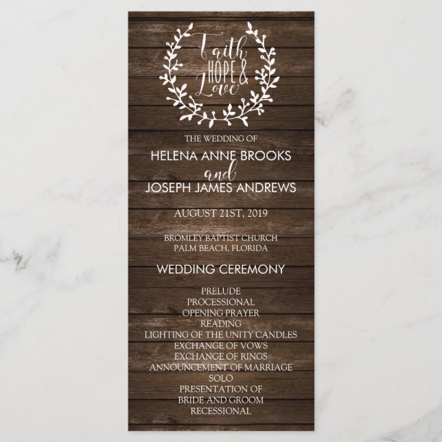 Rustic Wood Wedding Program (Front)