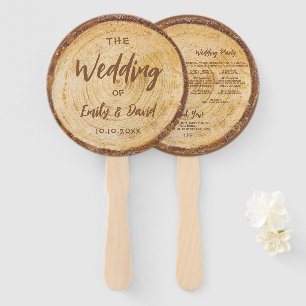 Rustic Wood Wedding Program Brown Handwriting Hand Fan