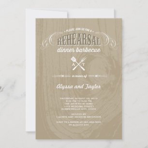 Rustic Wood Wedding Rehearsal Dinner BBQ Party Invitation