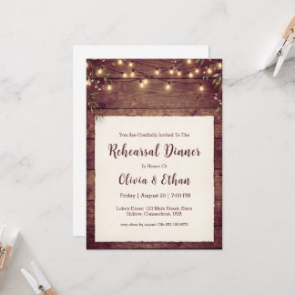 rustic wood wedding rehearsal dinner invitations