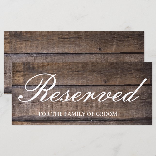Rustic Wood Wedding Reserved Sign Card (Front/Back)