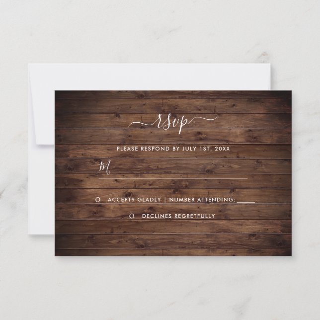 Rustic Wood Wedding RSVP Card (Front)