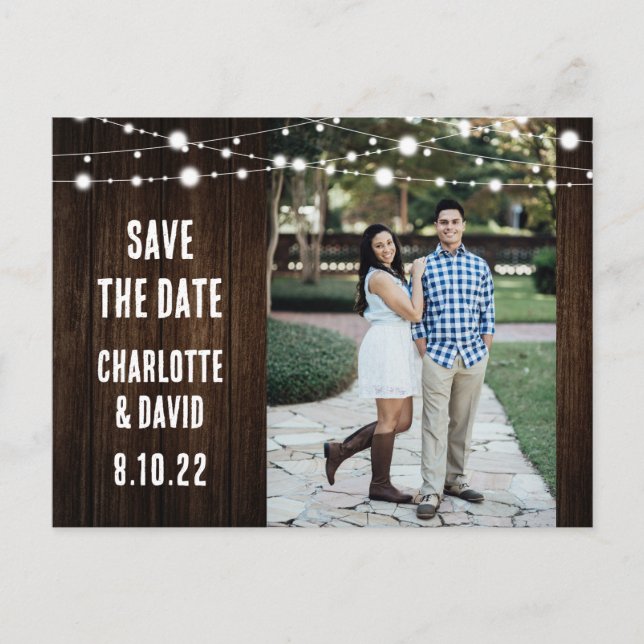 Rustic Wood Wedding Save The Date Photo Postcard (Front)
