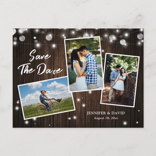 Rustic Wood Wedding Save The Date Photo Postcards (Front)