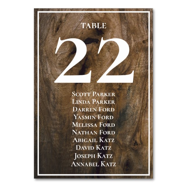 Rustic Wood Wedding Seating Assignment Card (Front)