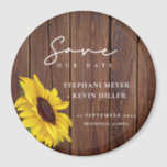 Rustic Wood Wedding Sunflower Save The Date Magnet<br><div class="desc">Simple and elegantly rustic are the words I would use to describe this Save The Date magnet... featuring a single sunflower, over a rustic wood design, surrounded by elegant script calligraphy. This unique boho chic design is a fun way to announce your engagement and sets the stage for a day...</div>