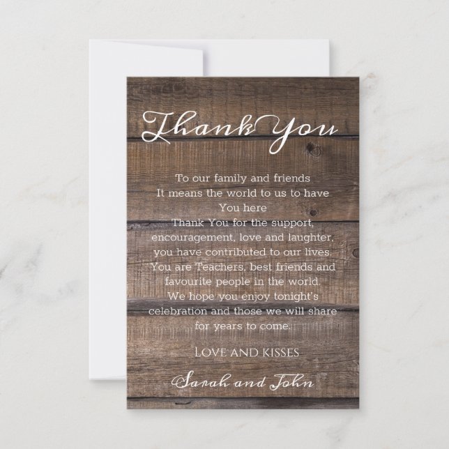 Rustic Wood Wedding Thank You Card (Front)