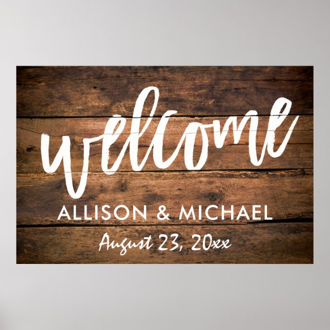 Rustic Wood Wedding Welcome Sign | EDITABLE COLOR (Front)