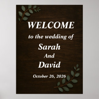 Rustic Wood Wedding Welcome Sign with Eucalyptus L