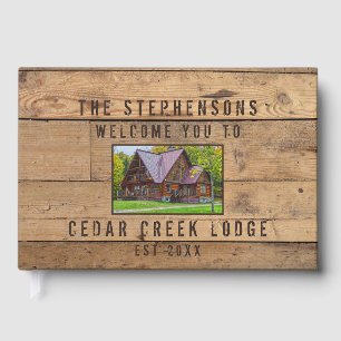 Rustic Wood Welcome Photo Personalized Guest Book