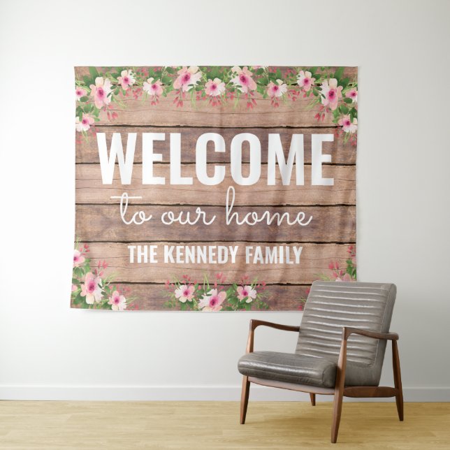 Rustic Wood Welcome To Our Home Personalized Tapestry (In Situ (Horizontal))