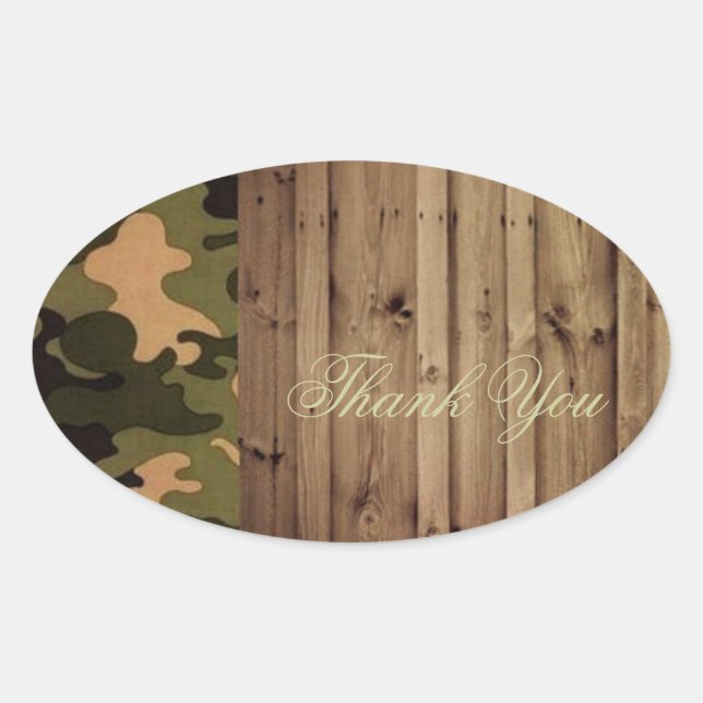 rustic wood western Camo Wedding thank you Oval Sticker (Front)