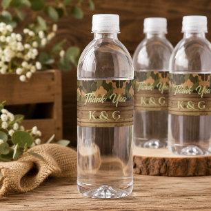 rustic wood western country hunting Camo Wedding Water Bottle Label