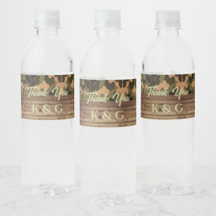 rustic wood western country hunting Camo Wedding  Water Bottle Label
