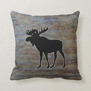 Rustic Wood Western   Moose Animal Throw Pillow