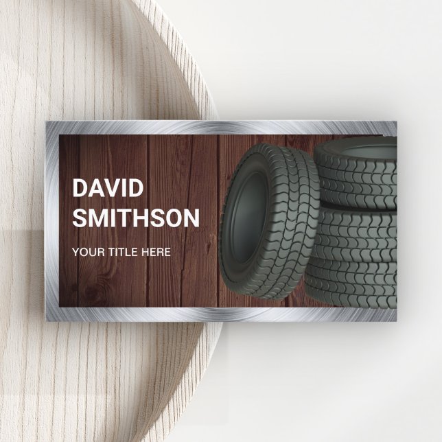 Rustic Wood Wheel Alignment Car Tire Shop Business Card (Creator Uploaded)