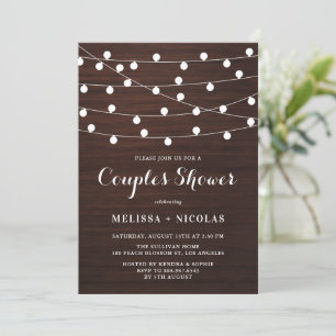 Rustic Wood Whimsical String Lights Couples Shower Invitation