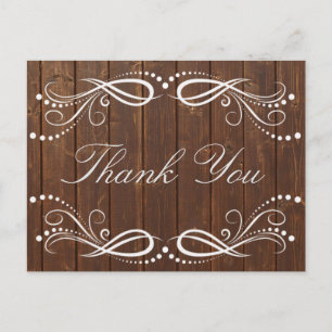 Rustic Wood white Floral Vintage Thank You Postcard