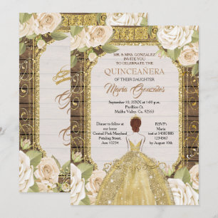 Rustic Wood White Flowers Quinceanera Birthday  Invitation