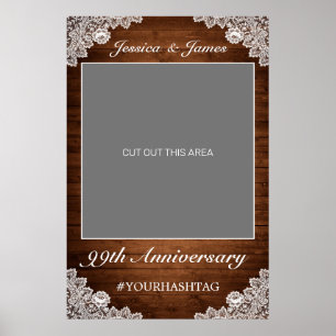 Rustic Wood & White Lace Anniversary Photo Prop Poster