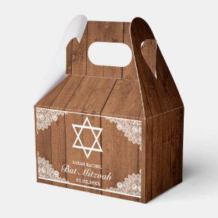 Rustic Wood & White Lace Bar Bat Mitzvah Favor Box