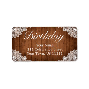 Rustic Wood & White Lace Birthday Address Label