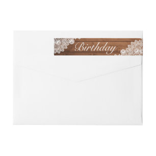 Rustic Wood & White Lace Birthday Wrap Around Label