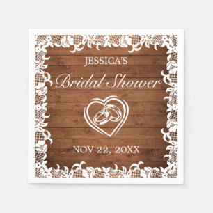 Rustic Wood & White Lace Bridal Shower Napkin