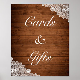 Rustic Wood & White Lace Cards Gifts Wedding Poster