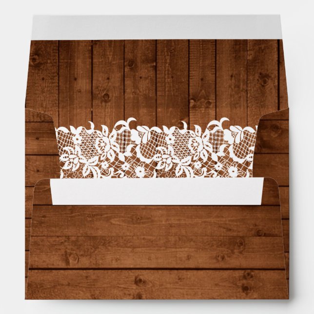 Rustic Wood & White Lace Custom Envelope (Back (Bottom))