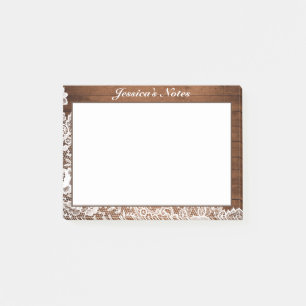 Rustic Wood & White Lace Custom Post-it Notes