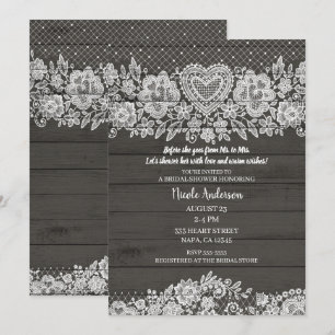 Rustic Wood & White Lace Farmhouse Bridal Shower Invitation