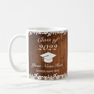 Rustic Wood & White Lace Graduation Coffee Mug