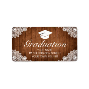 Rustic Wood & White Lace Graduation Invitation Label