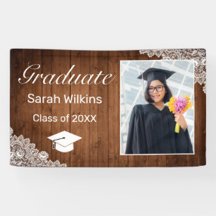 Rustic Wood & White Lace Graduation Photo Banner