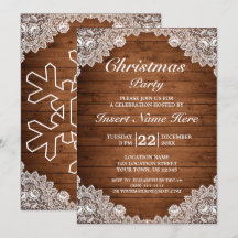 Rustic Wood & White Lace Merry Christmas Party