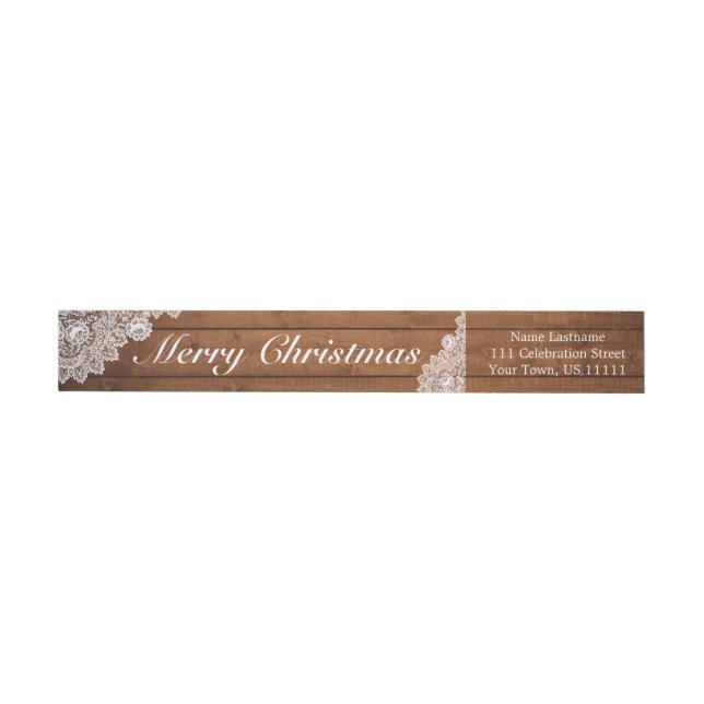 Rustic Wood & White Lace Merry Christmas Wrap Around Label (Individual)