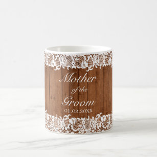 Rustic Wood & White Lace Parent Wedding Coffee Mug