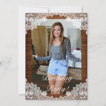 Rustic Wood & White Lace Photo Birthday